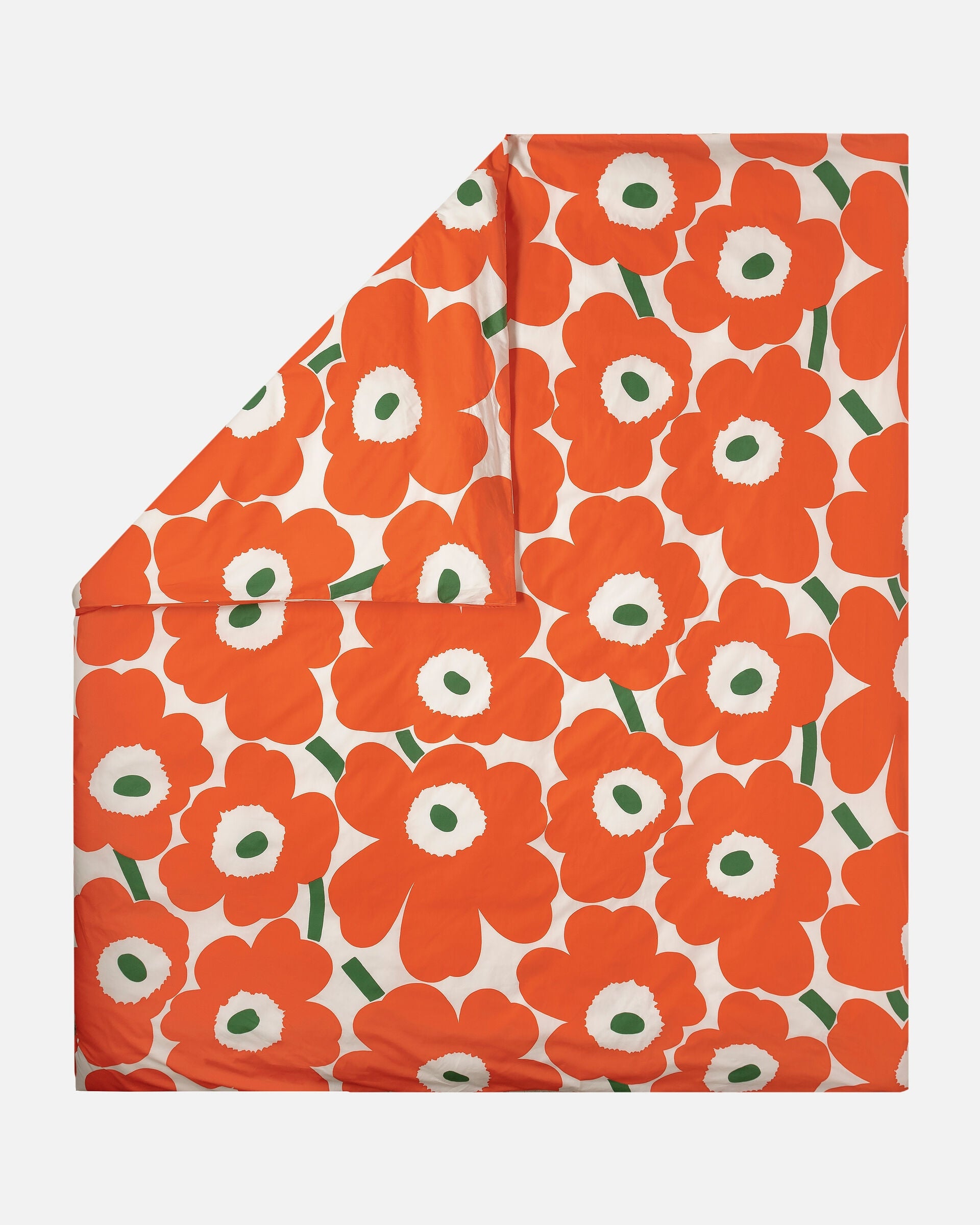 Unikko Duvet Cover | 210x210cm | Off White, Orange, Green | Queen
