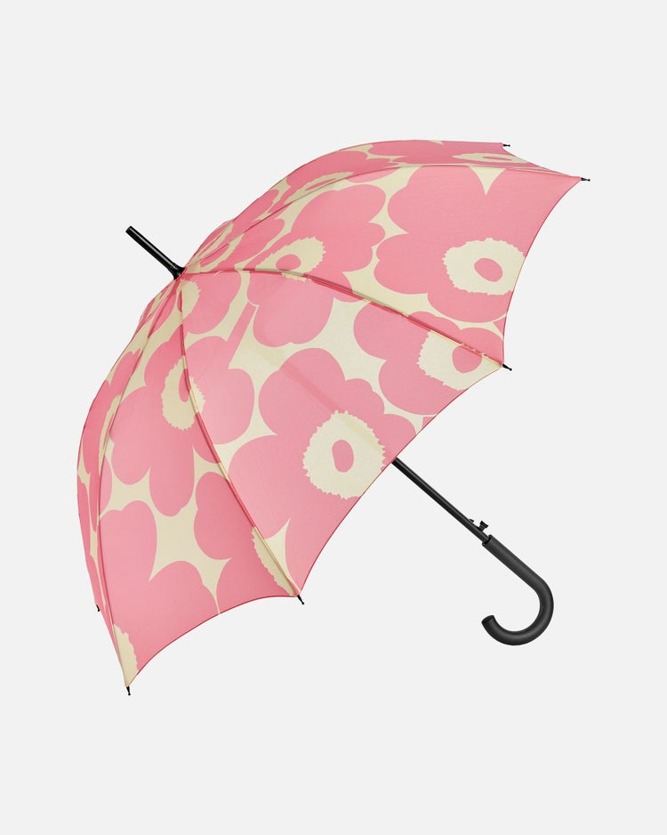 Unikko Stick Semi-Automatic Umbrella  | Off-white and Pink