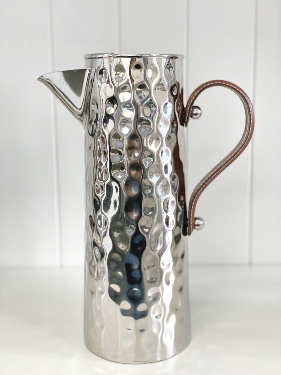 Bolt Hammered Stainless Steel Jug with Leather Handle | 2.5L