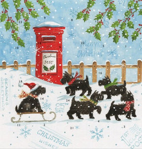 Christmas Postbox with Scottie Dogs Advent Calendar Card | 15.8x15.8cm