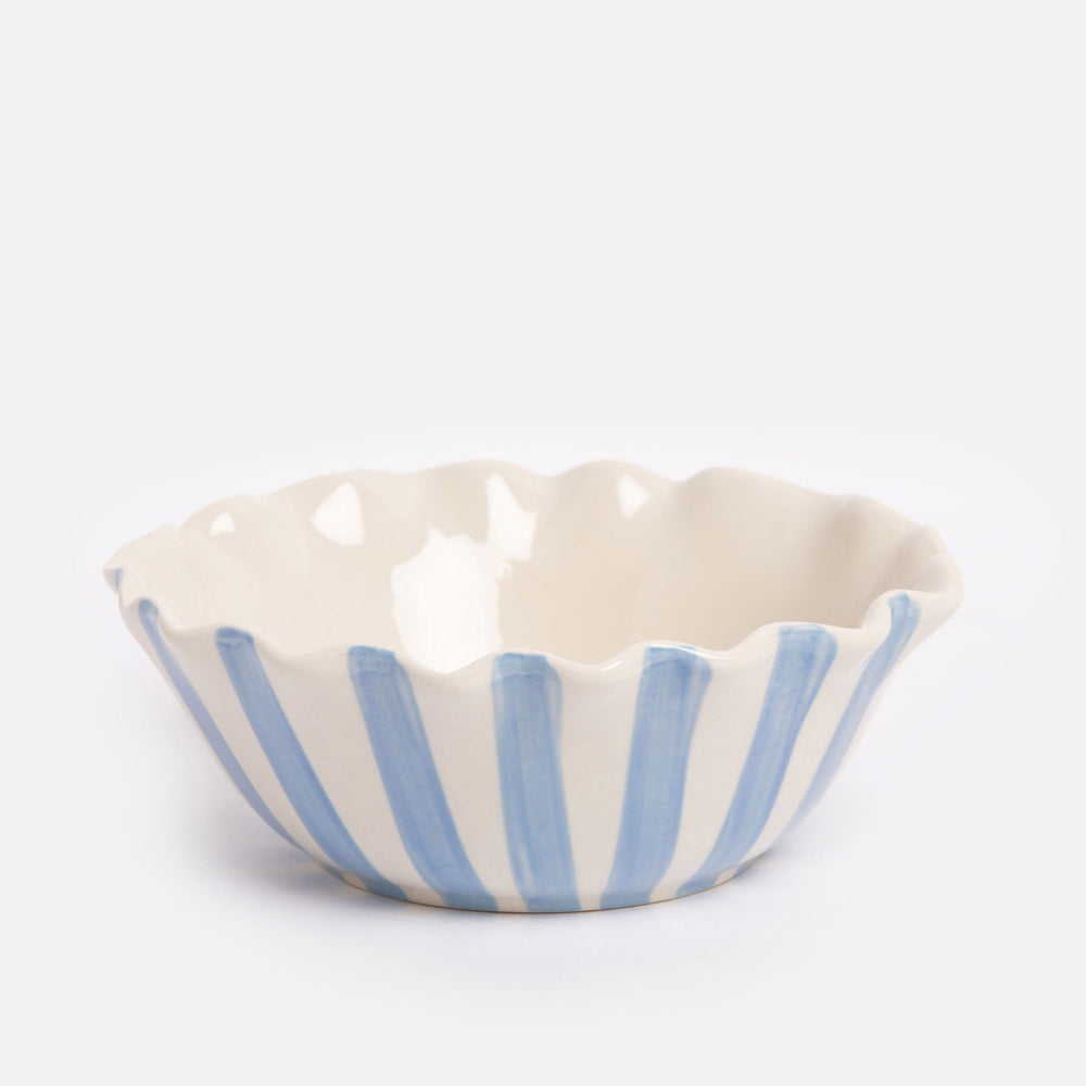 Blue Stripe Lemon Scalloped Cereal Bowl