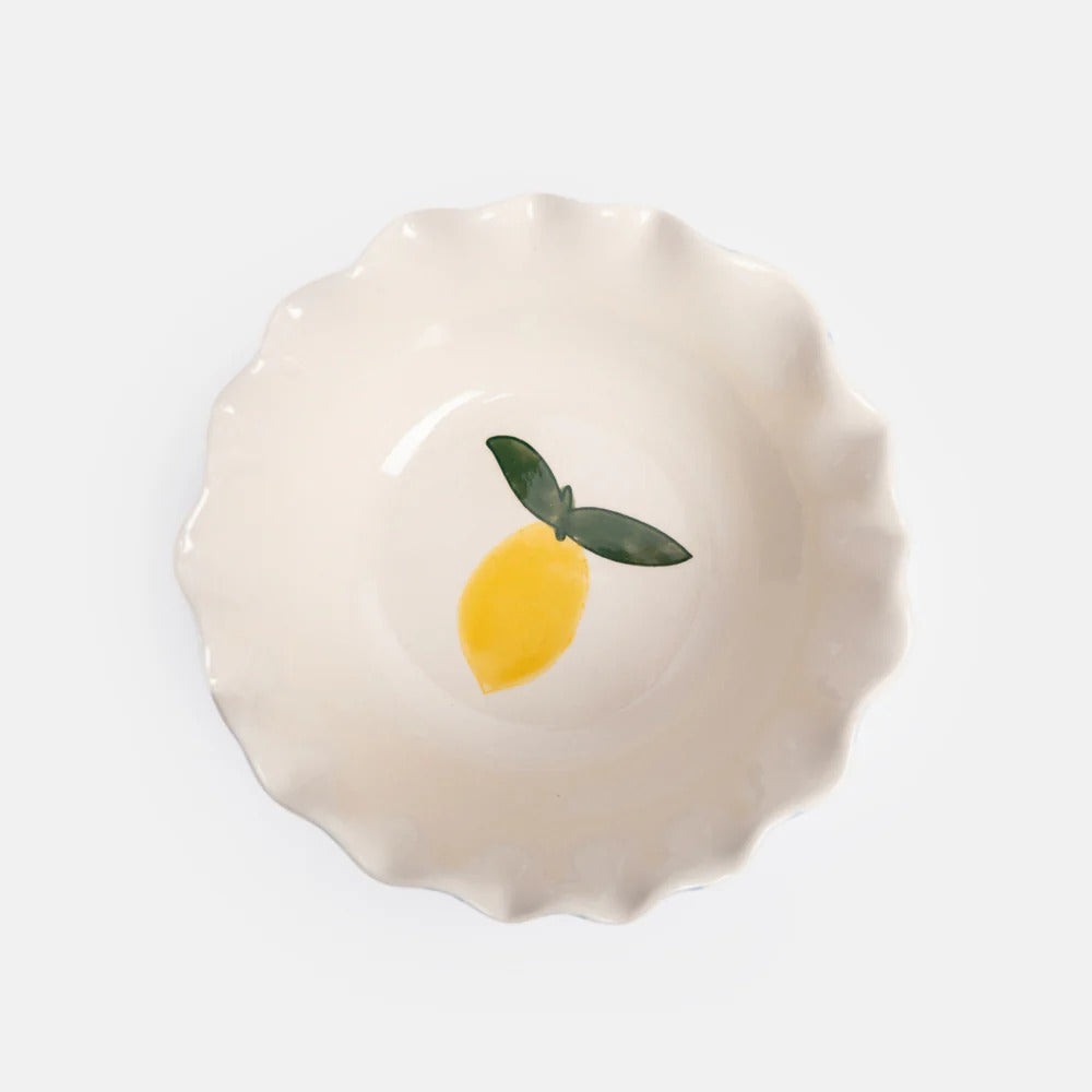 Blue Stripe Lemon Scalloped Cereal Bowl
