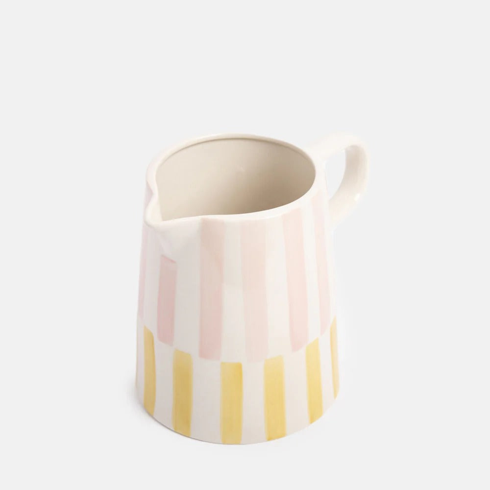 Pink and Yellow Stripe Hand Painted Stoneware Jug