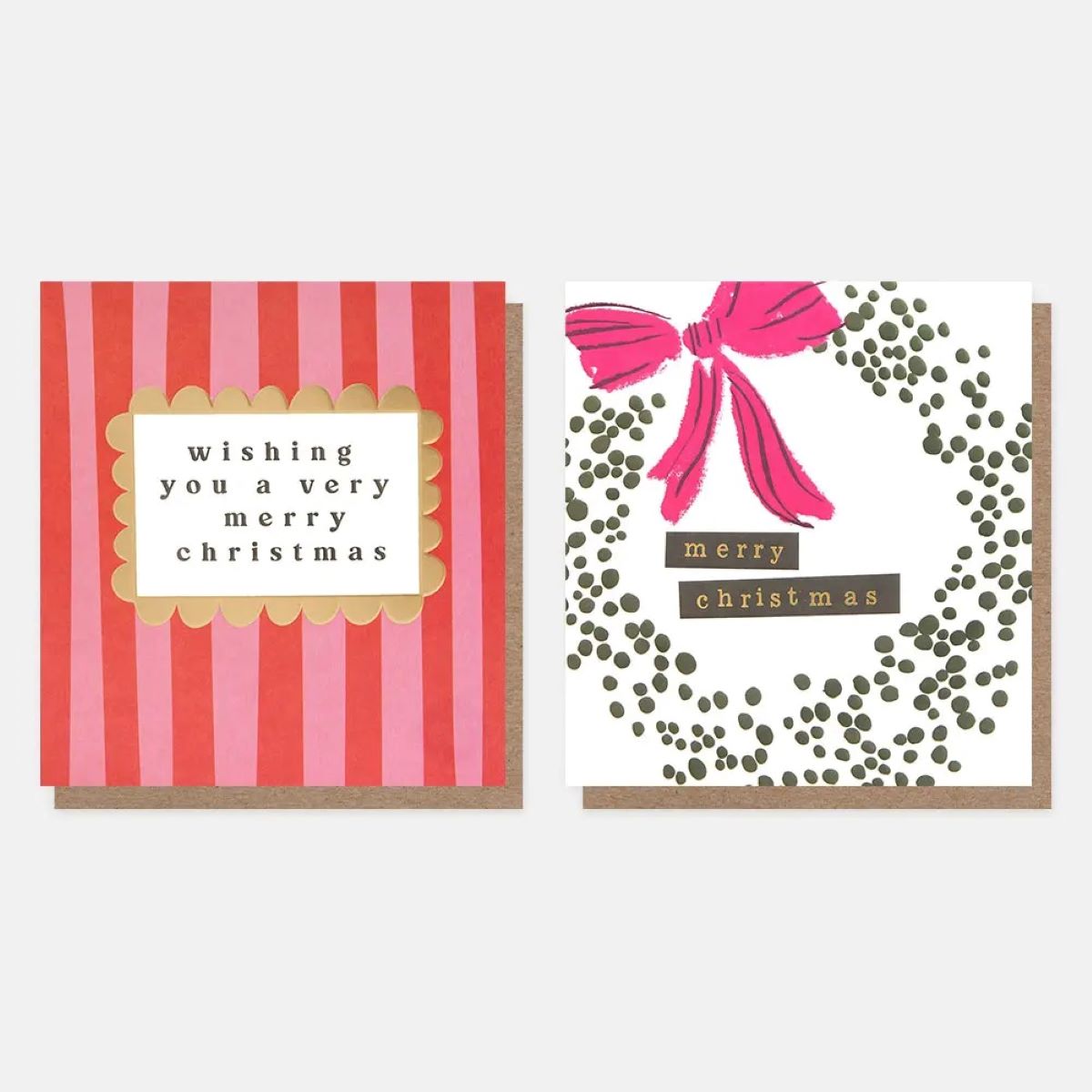 Pink Stripe & Bow Wreath Mixed Christmas Card Pack | 8pk
