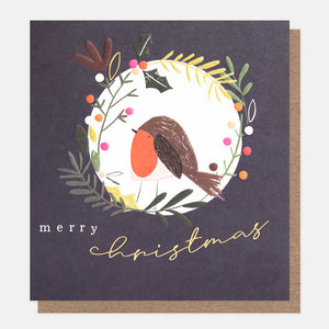 Robin in Wreath Christmas Card Pack | 8pk | 14.6x14cm