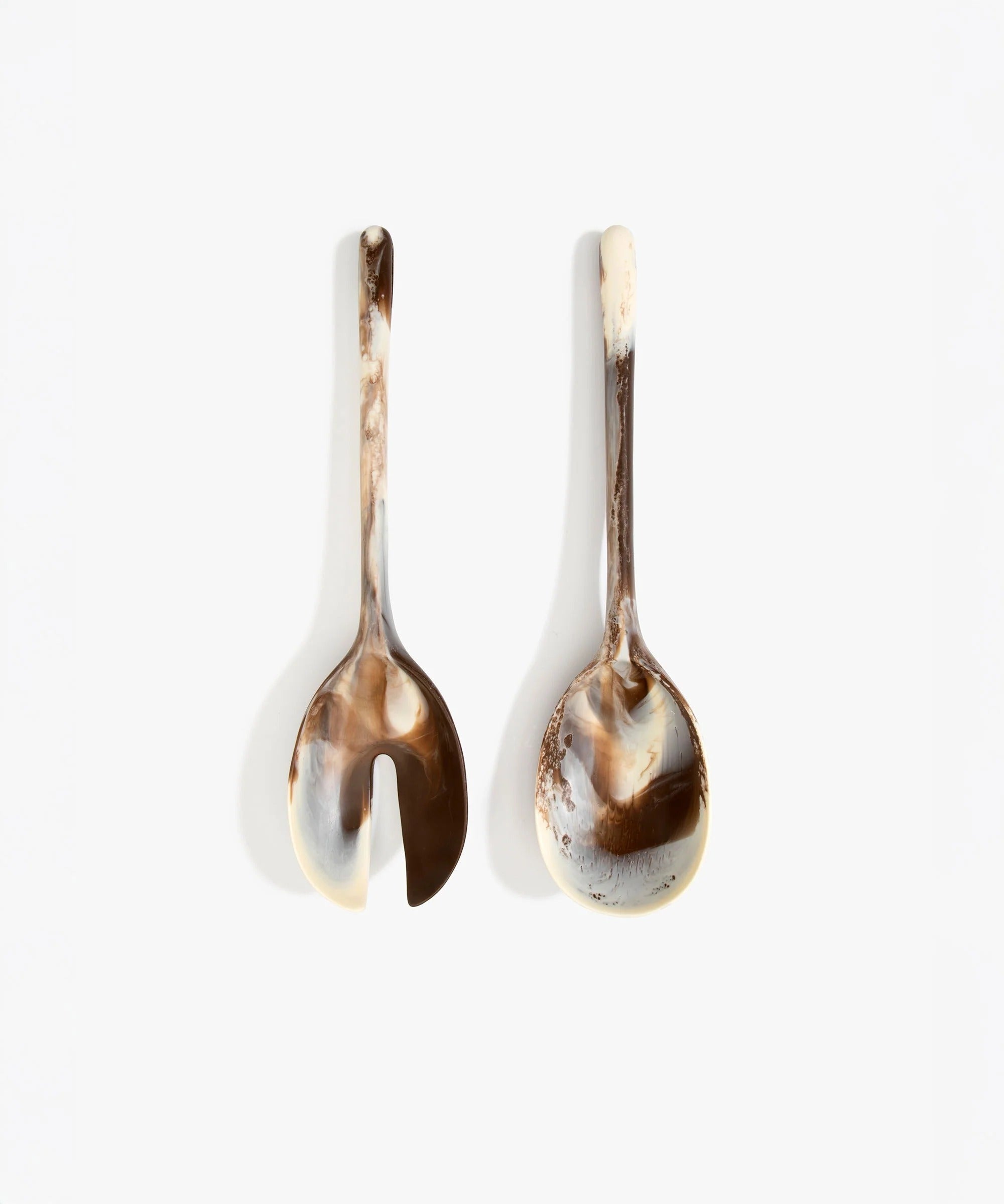 Resin Long Stone Salad Servers | Cappuccino