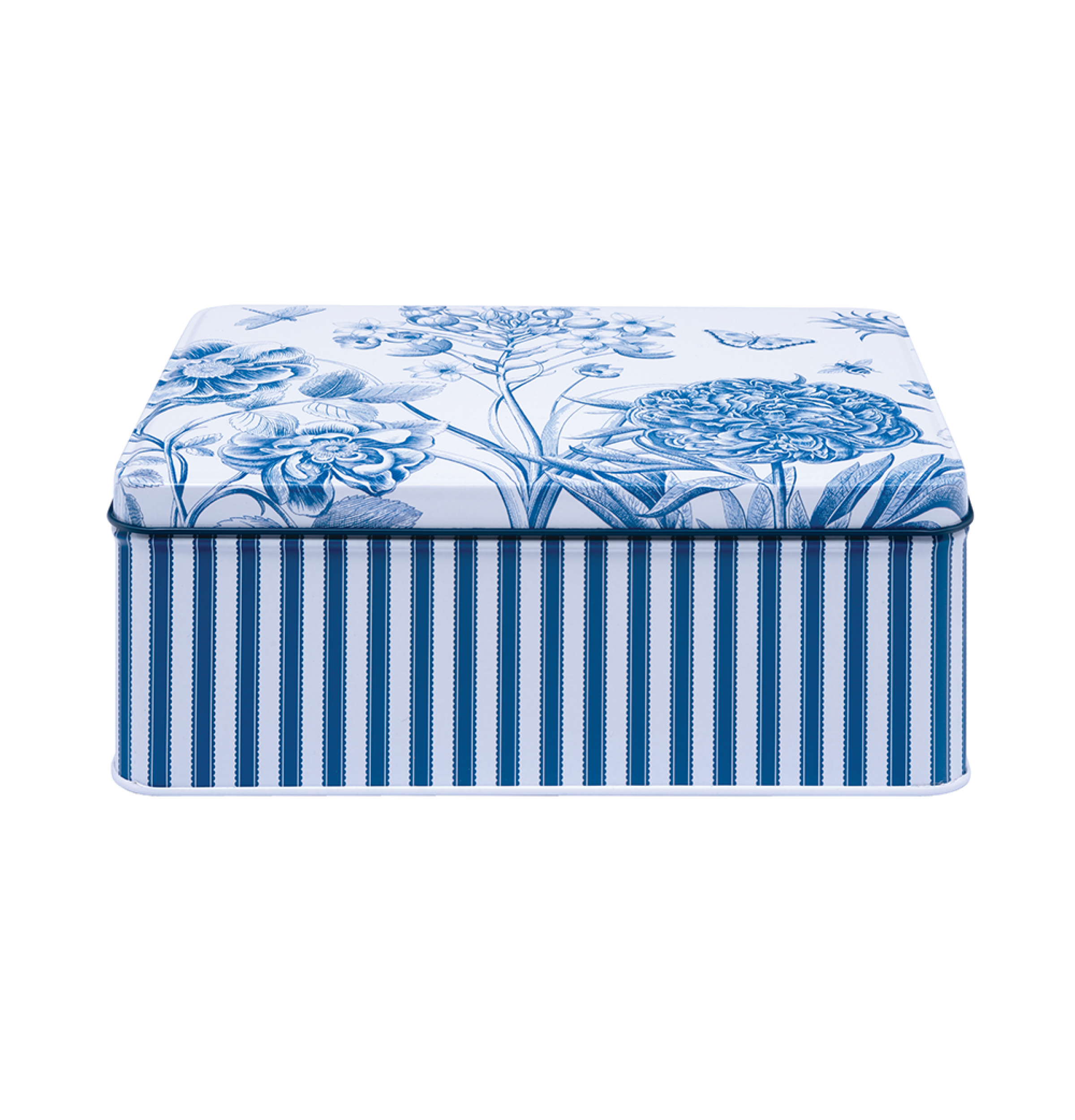 Sanderson Etching & Roses Biscuit Tin | 19.5x15.2x7.5cm