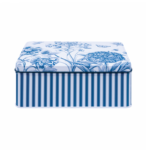 Sanderson Etching & Roses Biscuit Tin | 19.5x15.2x7.5cm