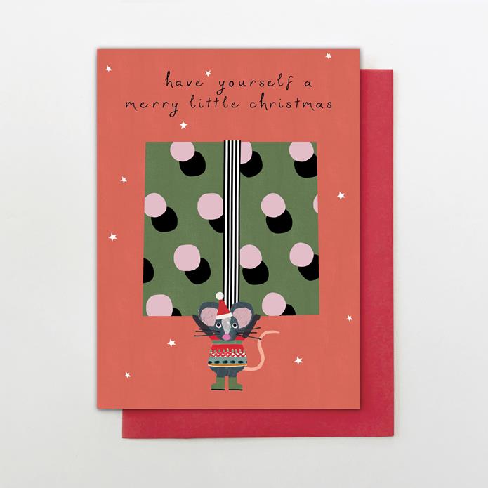 Mouse and Present Christmas Card