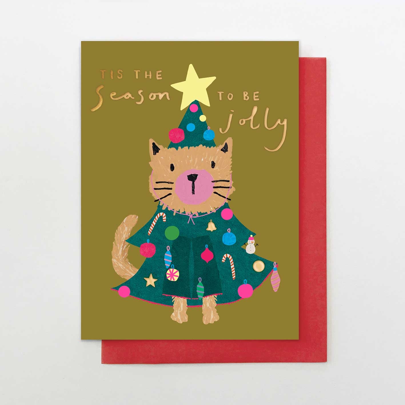 Cat in Christmas Tree Outfit Card