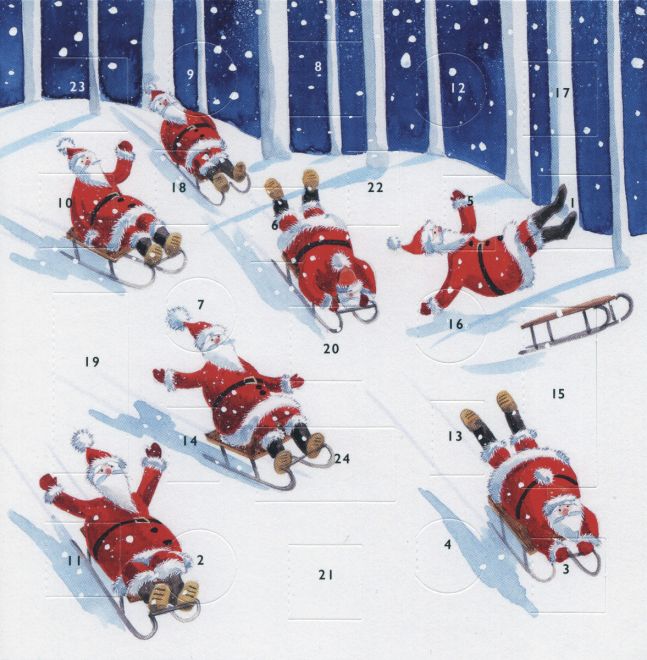 Santas Sledging Advent Calendar Card | 15.8x15.8cm