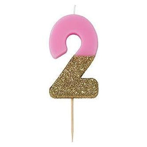 We Heart Birthdays Glitter Candle | Number 2 | Pink