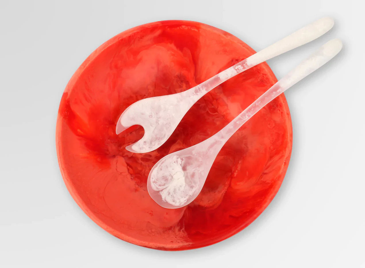 Resin Long Dew Salad Servers | Chalk Swirl