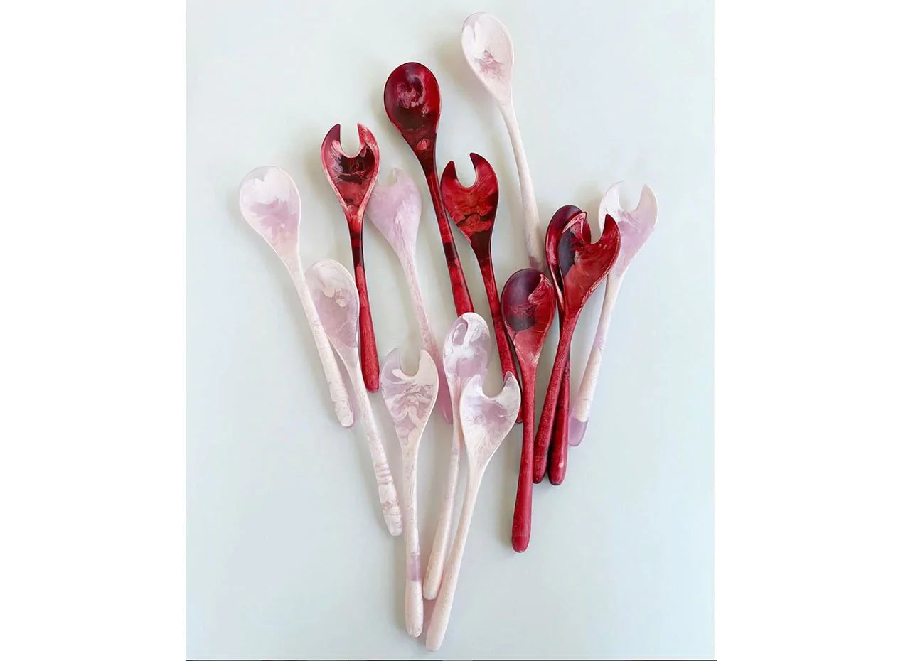 Resin Long Dew Salad Servers | Shell Pink