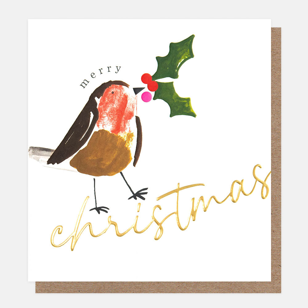 Painted Robin with Holly Christmas Card Pack | 8pk | 14.6x14cm