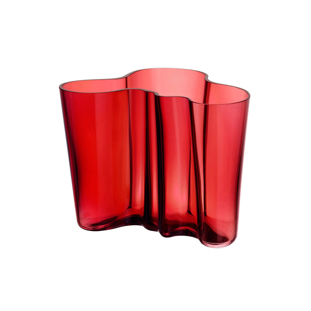 Iittala Alvar Aalto  Hand Blown Glass Cranberry Vase 16cm