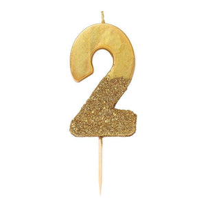 We Heart Birthdays Glitter Candle | Number 2 | Gold