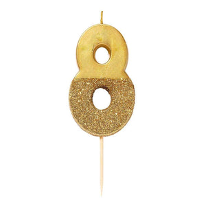 We Heart Birthdays Glitter Candle | Number 8 | Gold