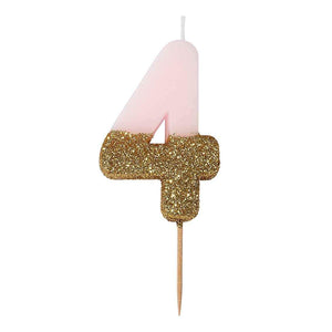 We Heart Birthdays Glitter Candle | Number 4 | Pink