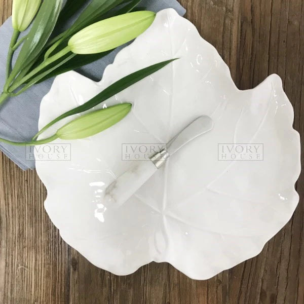 Leaf Ceramic Plate | 28cm | White