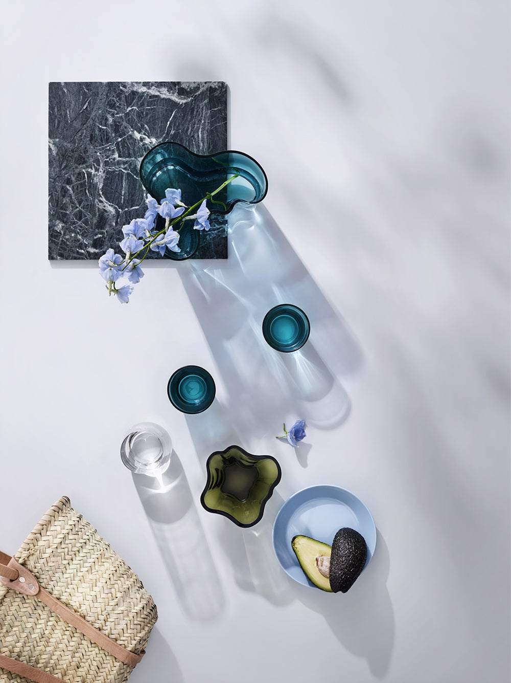 Alvar Aalto Hand Blown Glass Sea Blue Vase 16cm
